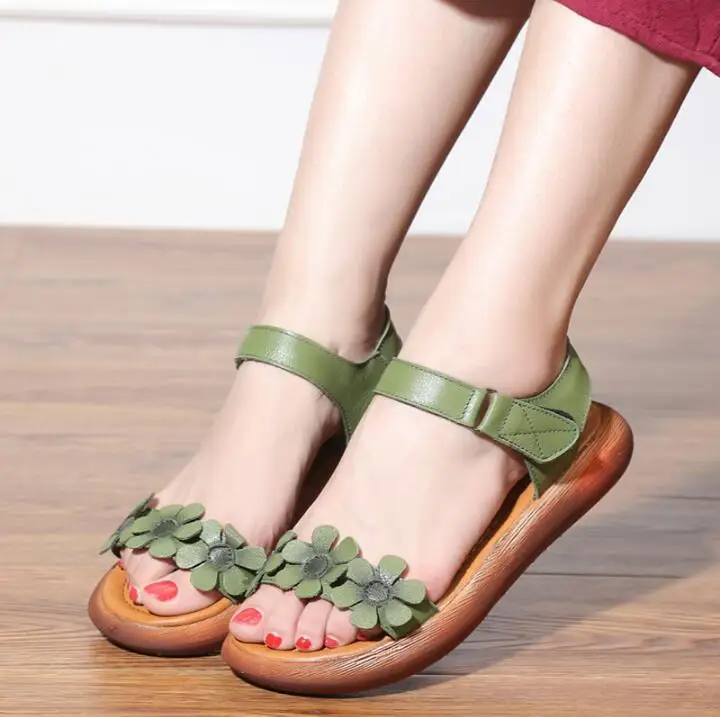 RUSHIMAN 2021 Summer New Genuine Leather Sandals Peep-Toe Sandals Soft Comfortable And Breathable Ladies Shoes