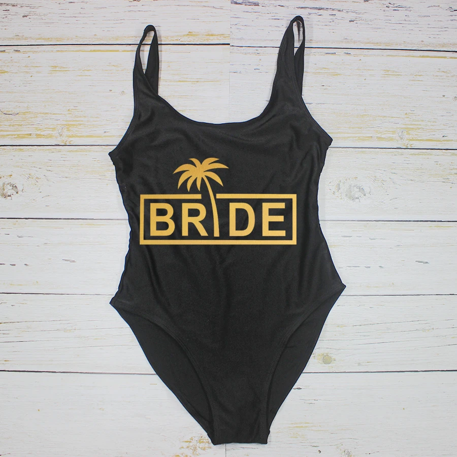 

Bachelorette Party One Piece Swimsuits Lady Wedding Party Lining High Leg Coconut Tree Women Swimsuit Fun Beachwears