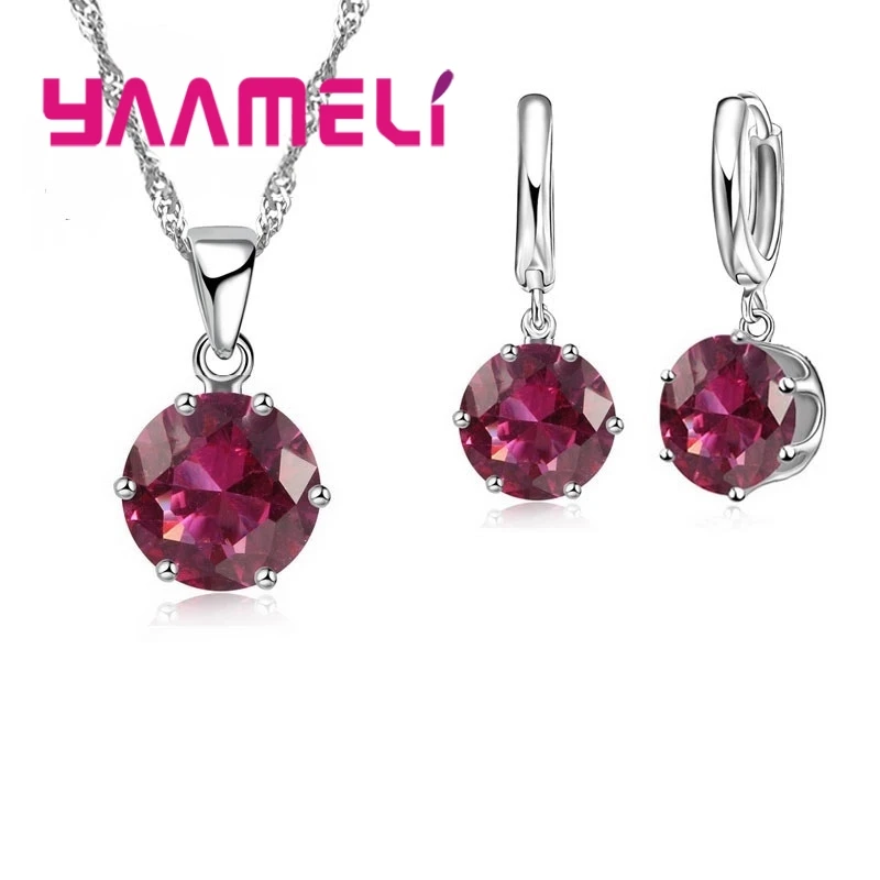 925 Sterling Silber Schmuck Geschenk Set 17 Farben Cubic Zirkon Anhänger Halskette Halskette Kristall Frauen Hochzeit Engagement Zubehör