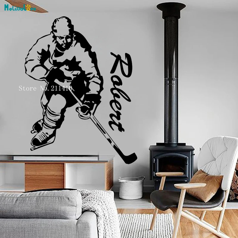 Personalized Name Wall Decals Hockey Player Kids Nursery Interior Home Decoration Living Room Removable Art Decals YT884