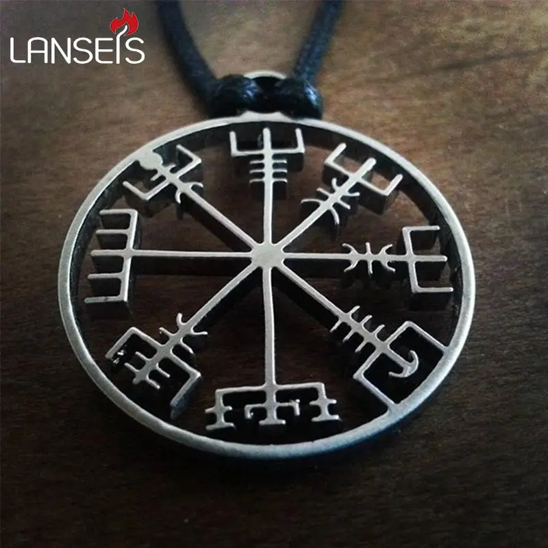 

lanseis10pc viking odin's symbol of norse runic pendant necklace Viking Runes Vegvisir Compass Pendant