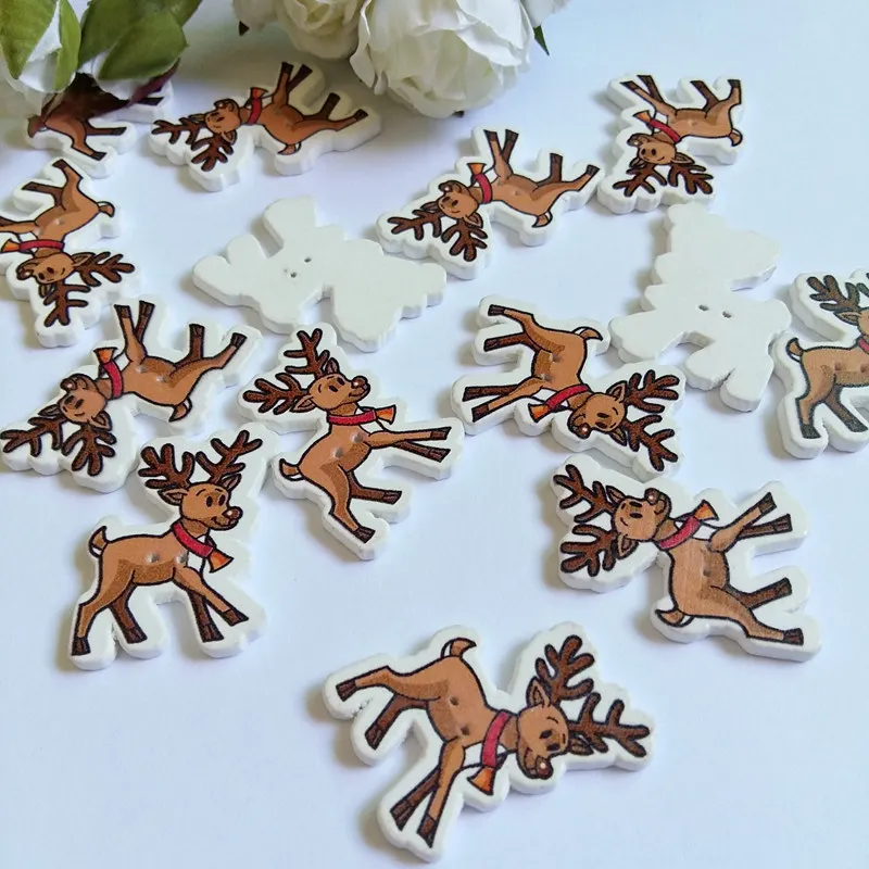 40 sztuk Christmas deer przyciski 2 otwory drukowanie drewniane guziki dekoracyjne boże narodzenie Scrapbooking akcesoria do szycia