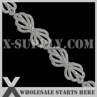 

(6cm Width) Gloria Rhinestone Applique Beaded Trim for Wedding Bridal Sash,Headband and Shoe,X1-RAT1104