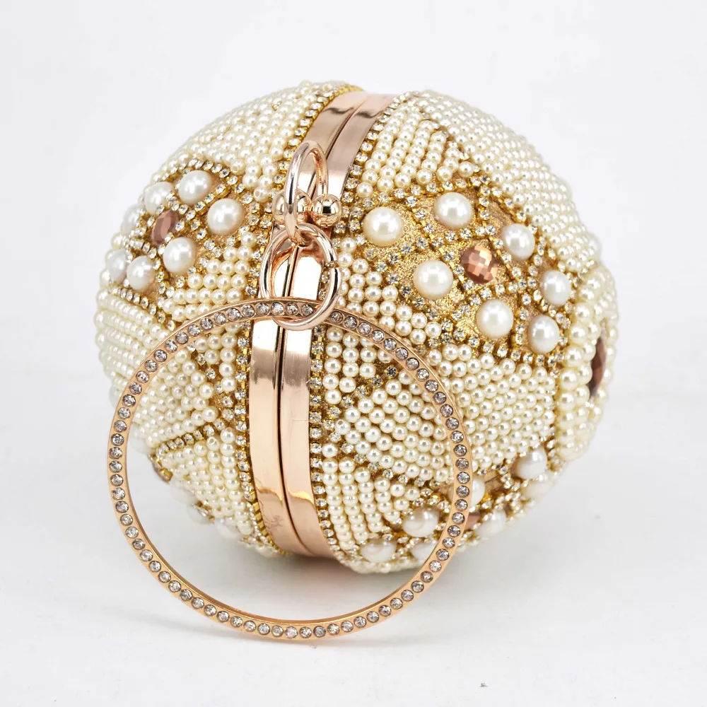 Design Gold ball Wristlets Bag Women Silver Beaded Pearl Mini Tote Handbag Chain Lady Wedding Bridal Evening Purse Clutch Bag