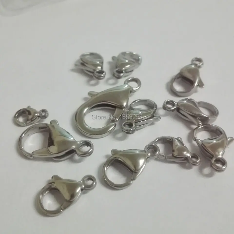 Lot 500pcs On sale 9mm/10mm/12mm/13mm/15mm  Stainless Steel Lobster Clasps & Hooks Jewelry Findings & Accessories High Polished