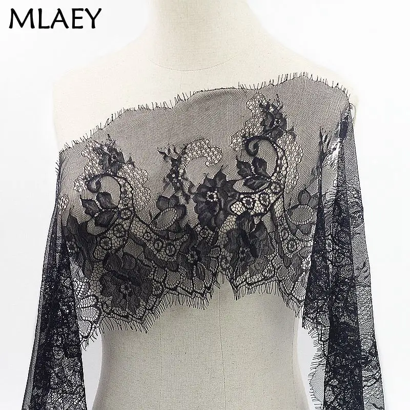 MLAEY 3.5yards  Black Lace Trim sewing accessories Eyelash Lace Ribbon For Dress wedding Party decoration 25cm wide