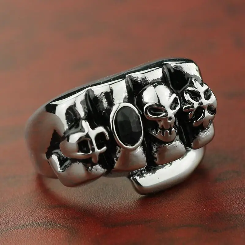 Men Gothic Skull 316L Stainless Steel Punk Anarchy Death Skull Ring