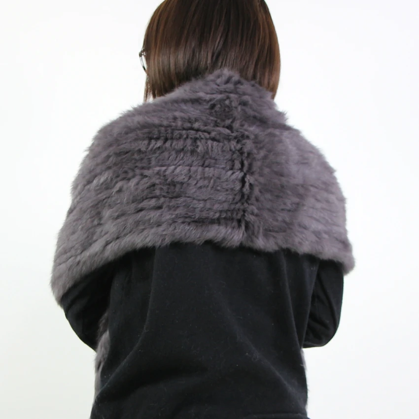 Harppihop*Luxury Women\'s Genuine Real Knitted rabbit Fur Scarves with Tassels Lady Pashmina Wraps Autumn Winter Women Fur Shawls