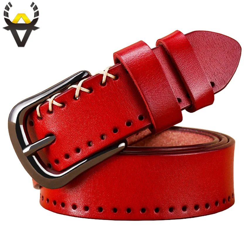 Genuine leather belts for women Fashion designer stitching up woman belt Quality Pin buckle cow skin strap female width 2.8 cm