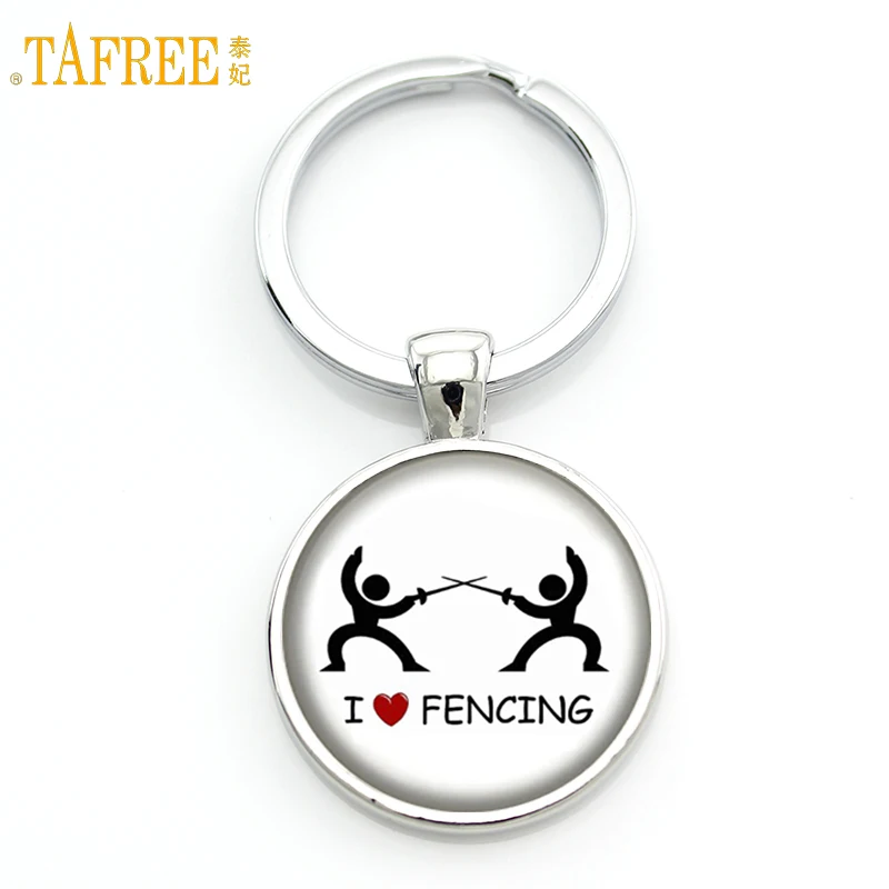 TAFREE Brand I Love Fencing vintage men keychain women casual spoets lover jewelry fencing club gifts key chain ring holder SP81