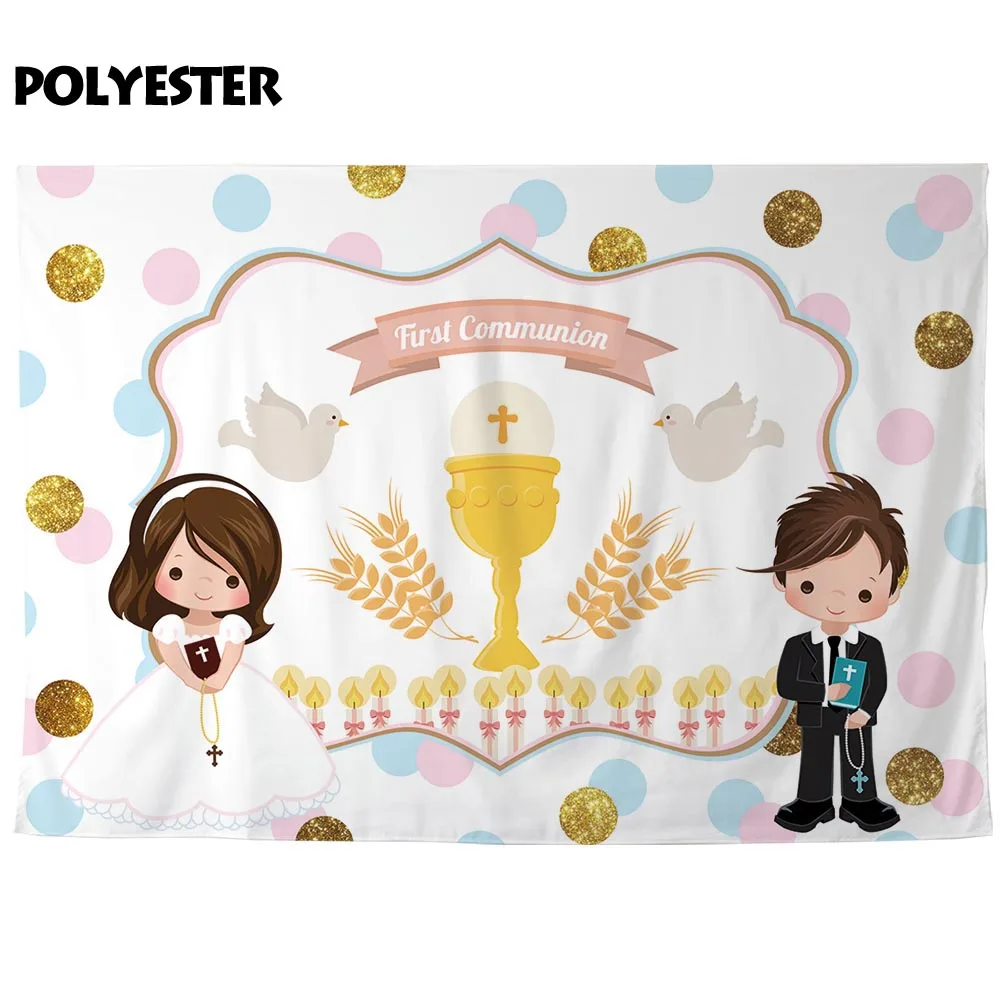 Фотофон Funnytree для причастия с мультяшным голубем для детей, фон в горошек для фотосъемки