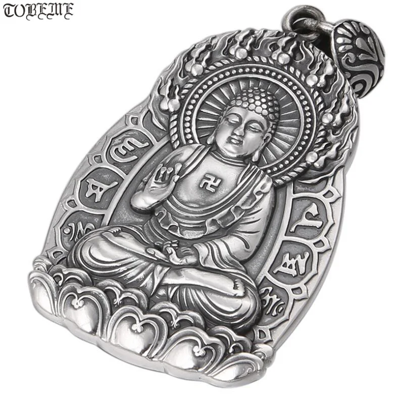 Real 100% 990 Silver Vairocana Buddha Statue Amulet Pendant Vintage Pure Silver Buddhist Buddha Pendant Tibetan Buddha Pendant