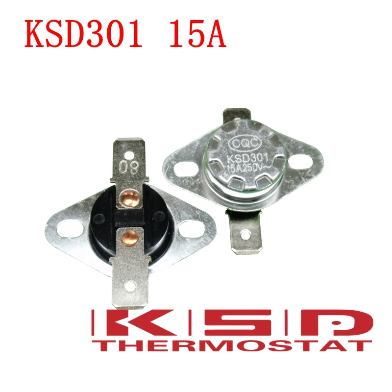 5pcs KSD301 125C 125 Degrees Celsius 15A250V NC Normally Closed Temperature Switch Thermostat  Temperature control switch sensor