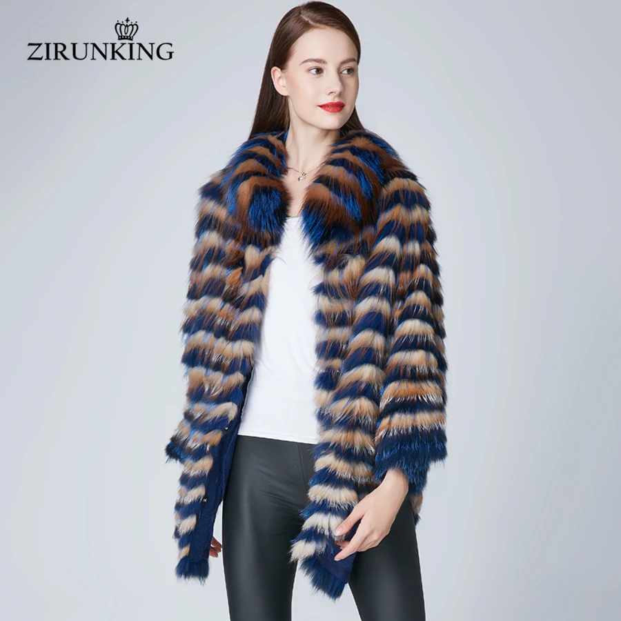 ZIRUNKING Women Colorful Batwing Sleeve Real Fox Fur Jacket Genuine Silver Fox Fur Coat Femal Luxury Warm Slim  Outerwear ZC1859