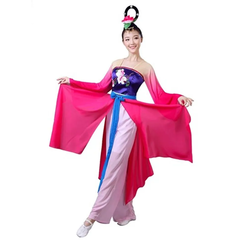 rose classic Chiffon dance costumes for women fairy performance clothing chinese folk dance clothes festival supplies