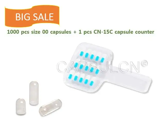 Top quality 1000 pcs Size 00 Hard Gelatin Joined Capsules+ 1 pcs size 000-00 capsule counter