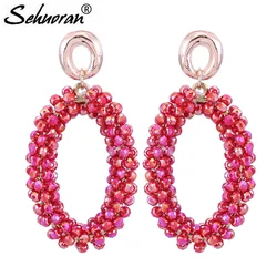 Sehouran Drop Earrings For Women Faceted Beads Handmade Crystal Big Earrings Vintage Earrings Long Brand Jewelry Wholesale