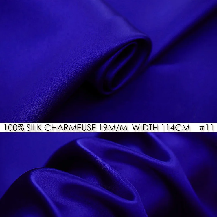 100% SILK CHARMEUSE SATIN 114cm width 19mommes Pure Mulberry Silk Fabric/China Wedding Dress Fabric Suppliers Royal Blue NO 11