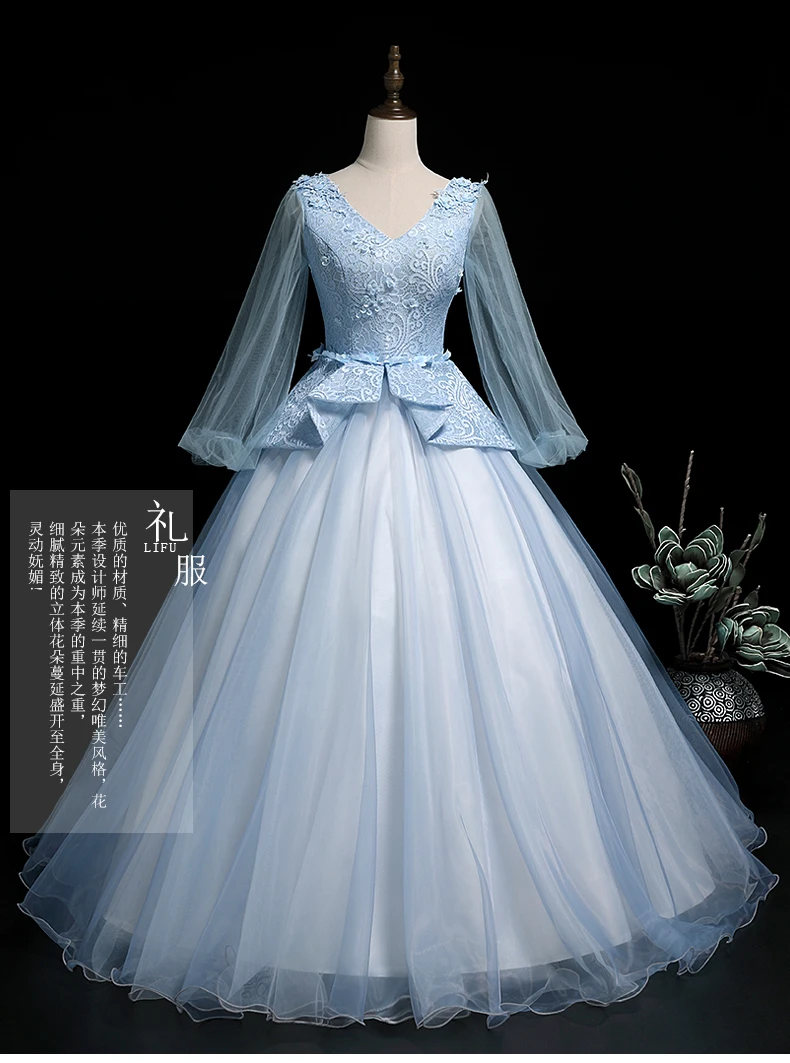 light blue lace veil rococo ball gown long dress Medieval dress Renaissance gown royal dress Victoria dress