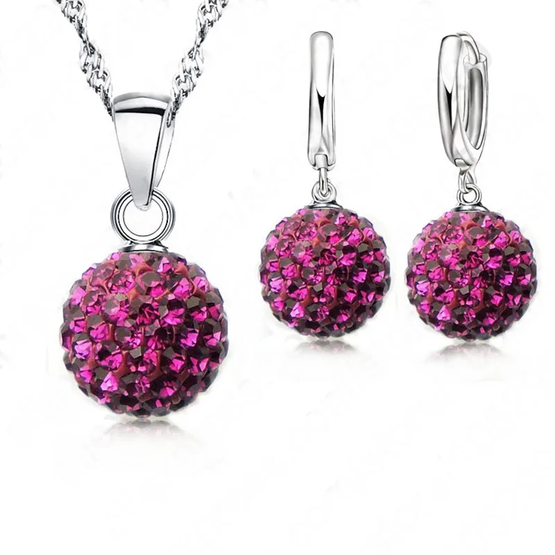 Crazy New Jewelry Sets 925 Silver Needle Austrian Crystal Pave Disco Ball Lever Back Earring Pendant Necklace Woman Gift