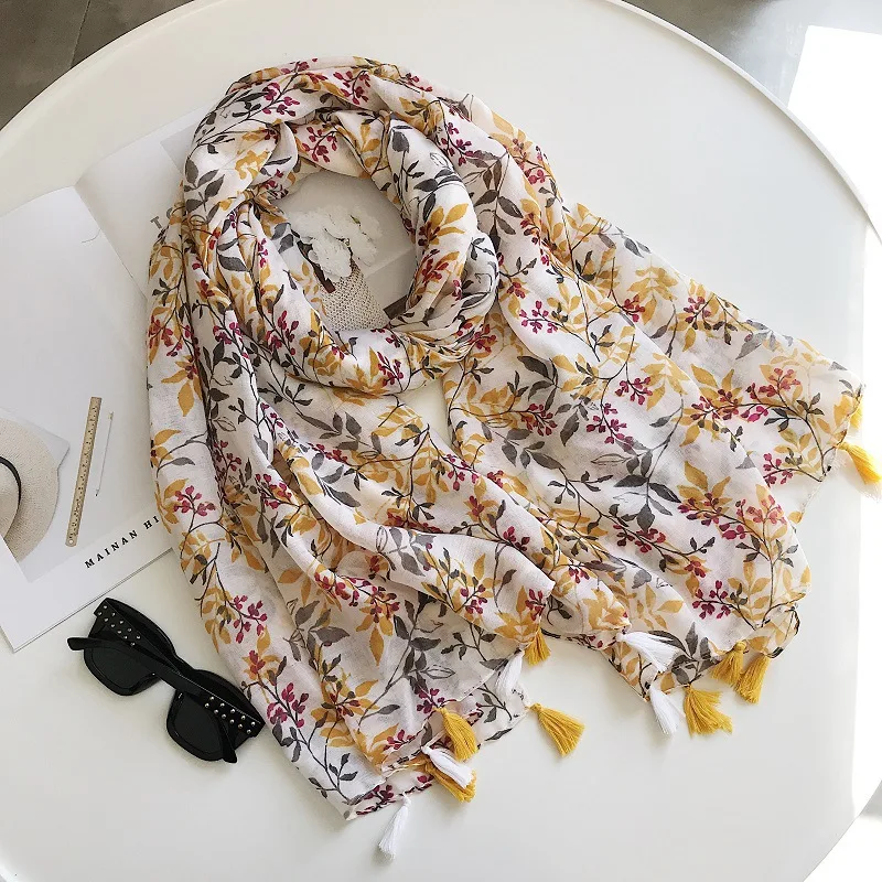 

2018 New Autumn Leaves Tassel Scarves Shawls Wrap Women Foliage Print Hijab Scarf Muffler Wholesale 10pcs/LOT Free Shipping