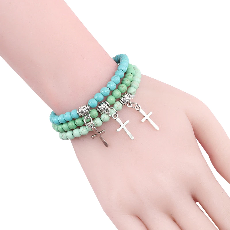 Trendy Men Natural Stone Bracelet Charm Matte Black Cross Beaded Bracelets&Bangles Women Yoga Strand Chain Couple Jewelry Gifts