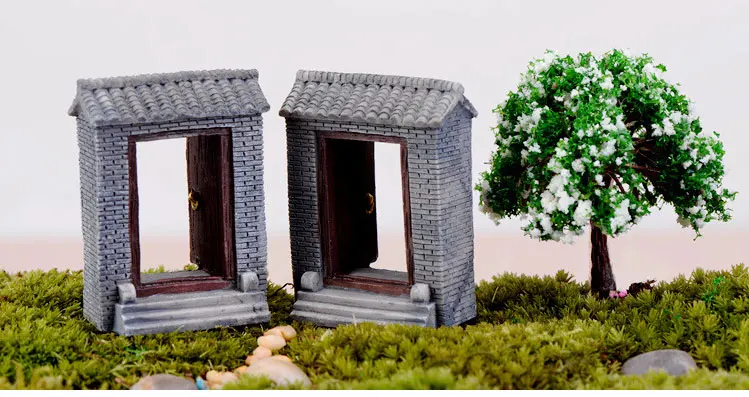 1PC Chinese Ancient Gate Wall Resin Miniatures Micro Landscape Ornaments Retro Figurines Mini Old City Gate Doll House DIY Craft