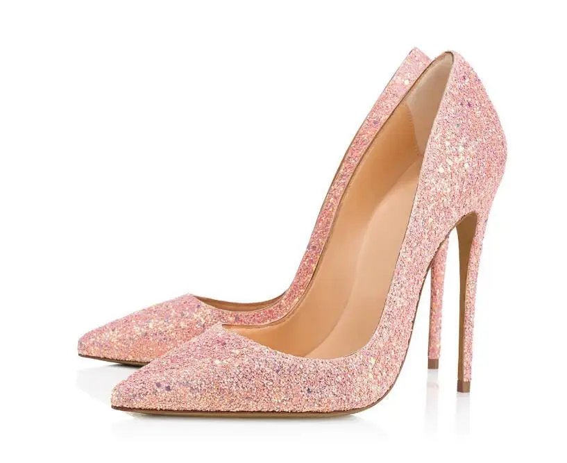 Sexy Foiled Pumps Pointed Toe Women High Heel Shoes 12 cm Dress Shoes Glitter Women Party Wedding Heels