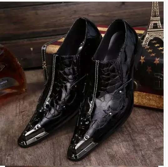 Black Men’s Pointed Toe Studded Dress Shoes with Metal Cap Amazon.com | Santimon Mens Loafers Pointed Toe Leather  main image 4