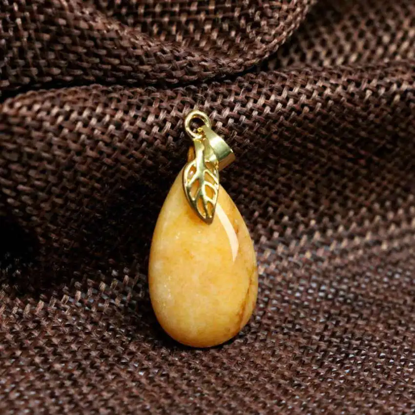 Bohemia style 15*25mm yellow jades stone waterdrop drop pendant high quality chalcedony gold-color fashion women jewelry B1867