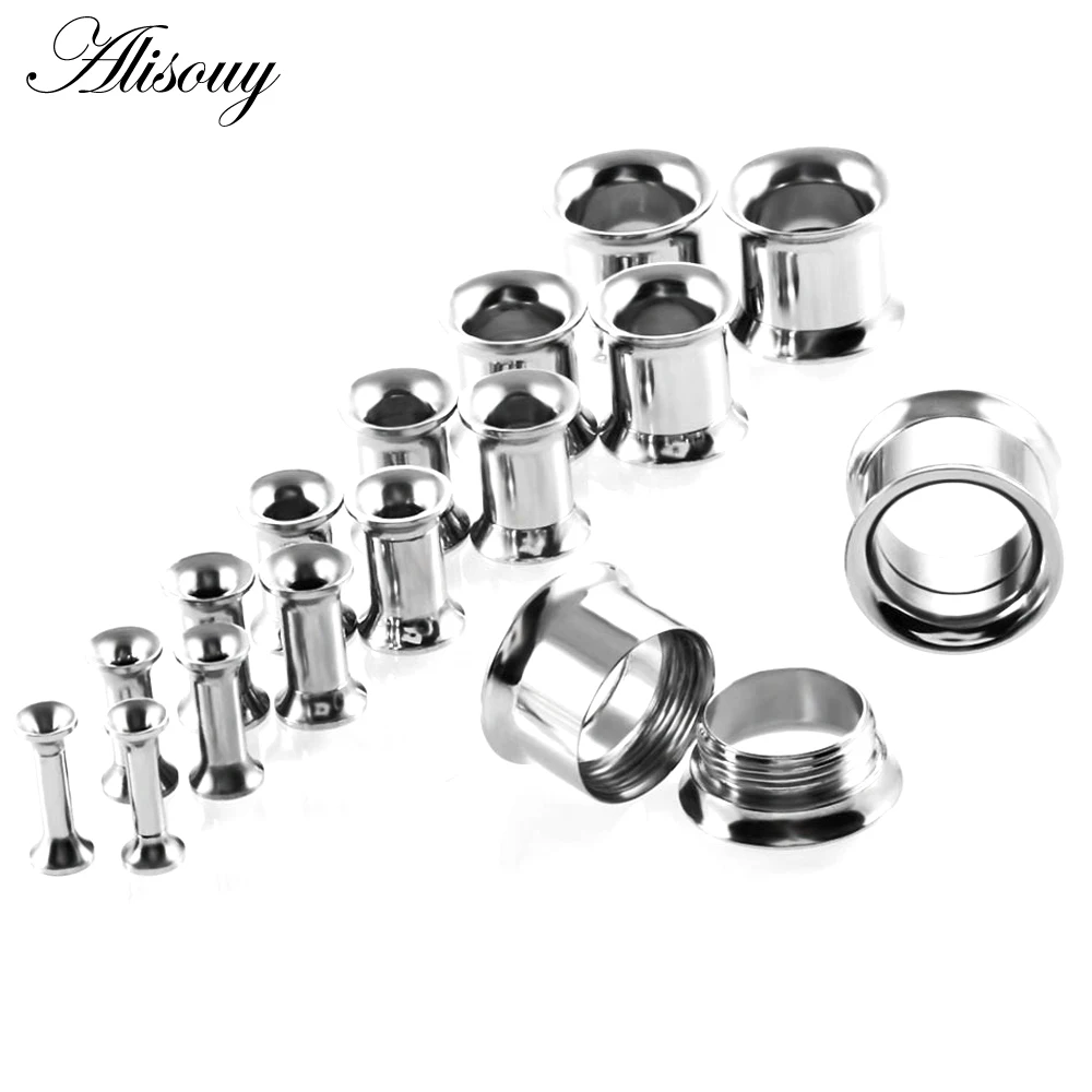 Alisouy 2pc Surgical Steel Screw Ear Flesh Tunnel Plugs Anodized Double Flared Hollow Ear Expander Gauge Body Jewelry 2-30mm