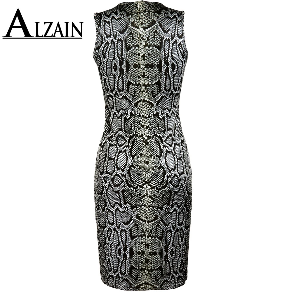 Fashion Round Neck Dress Women Snake Grain Printed Sleeveless Hip Sexy Dress For Ladies Fit Slim Women Short  Vestidos