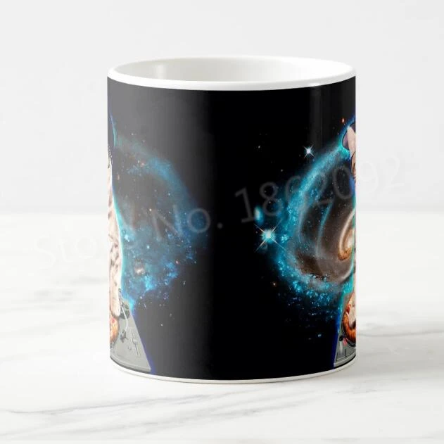 Cute Space Cat Magic Mug Funny DJ Cat Kitten Coffee Mug Heat Color Changing Galaxy Pizza Cats Mugs Novelty Pet Gifts Xmas 11oz