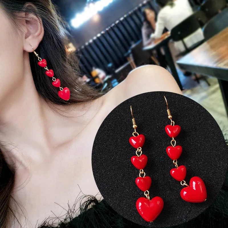 Korean Fashion Temperament Heart Long Tassel Drop Earrings Sweet Simple Multi Love Dangle Brincos Jewelry Gift Wholesale EB184