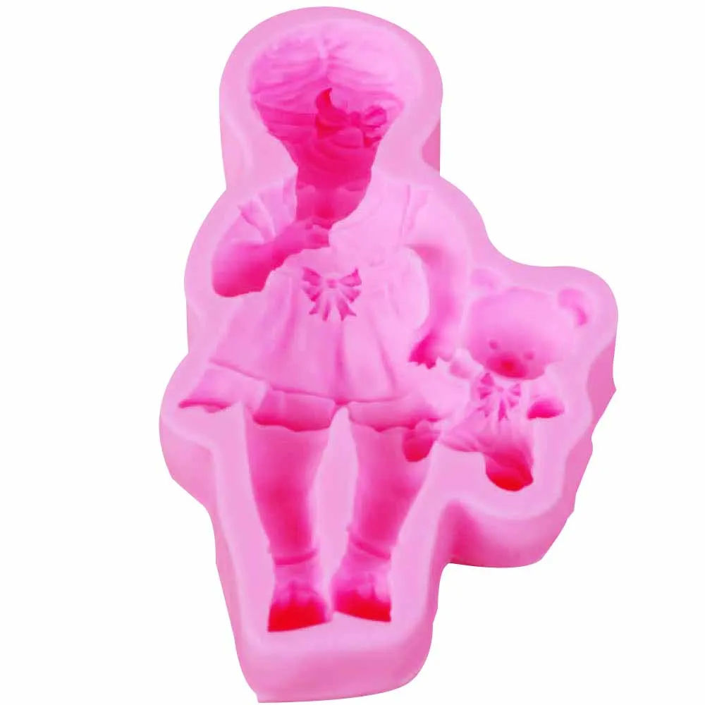 3D Girl Doll Bears Chocolate Moulds Silicone Molds Kitchen-Baking Resin Form Home Decoration Clay Craft Fondant Cake Tools m925