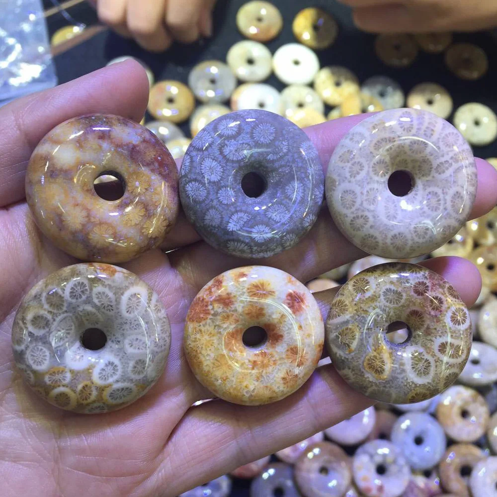 Donut Shape Natural Ammonites Chrysanthemum Stone Natural Gemstone Diy Loose Beads For Pendant Making 1 Piece Wholesale !