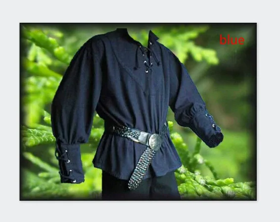 Medieval Renaissance Men Clothes Stand Collar Shirt Loose Men Shirts Retro Spliced Solid Color Men Vintage Shirts Halloween