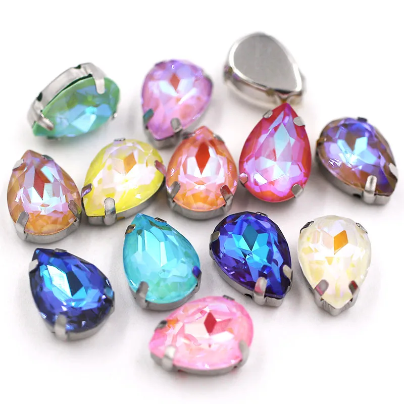 New Teardrop shape Light rose Mocha fluorescence Glass Crystal sewing claws flatback rhinestones for clothing/hair clip/brooch