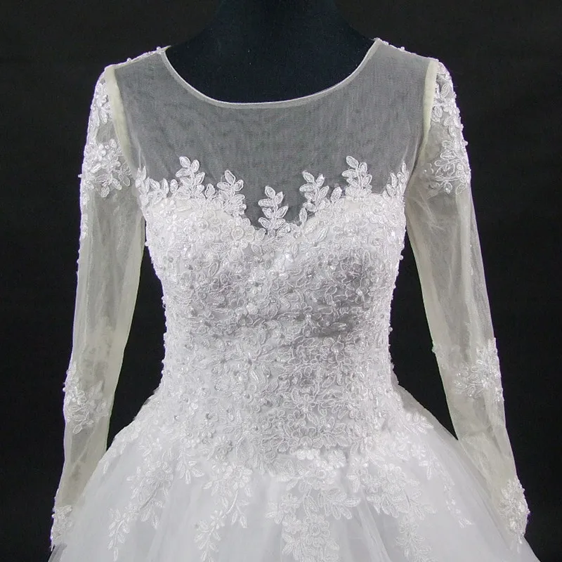 Vestidos De Noiva Elegant A Line Long Sleeve Wedding Dress Customized Tulle Appliques Beaded Princess Lace Wedding Gowns