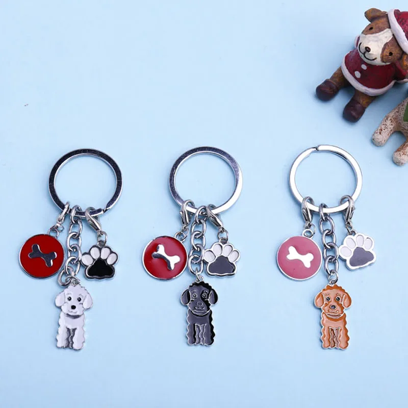 Key Chain Metal Dog Feet Charm Poodle Teddy Dog Key Ring Pet Tag Keychains Fashion Jewelry Pendants Gift To Best Friend Women