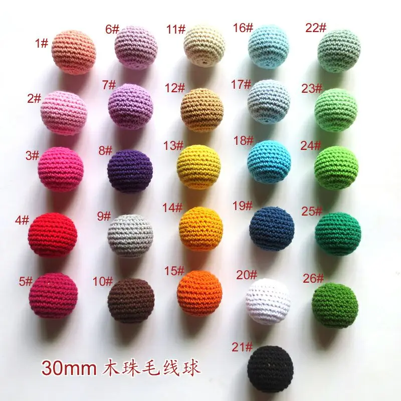 50pcs/lot  30MM Crochet Wood Beads can mixed 26 colors