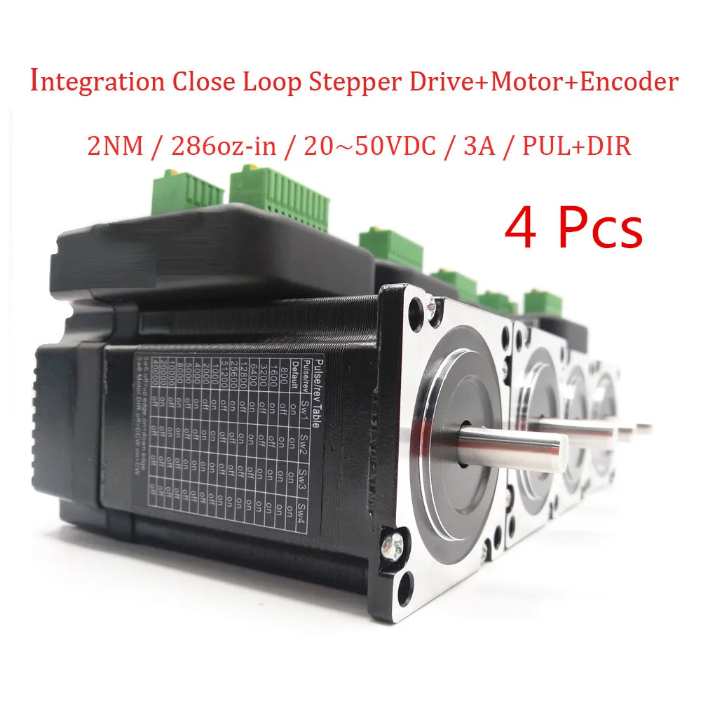 4pcs NEMA23 20-50VDC 2N.m 286oz-in High Torque Integrated Close Loop Stepper Drive+Motor for Electronic Processing Equipment