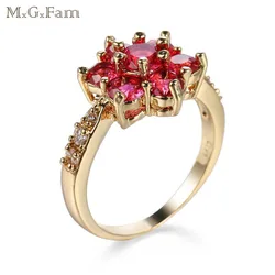 Mxgxfam-女性のための花の形をしたリング,ロマンチックなスタイル,金メッキ,単4 cubiczircon,18