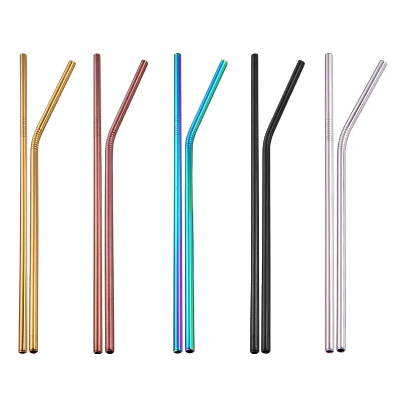 UPORS 4Pcs/Set Stainless Steel Metal Drinking Straw Reusable Straw with Cleaner Straw Brush Metal Straw Set Cocktail Accessories