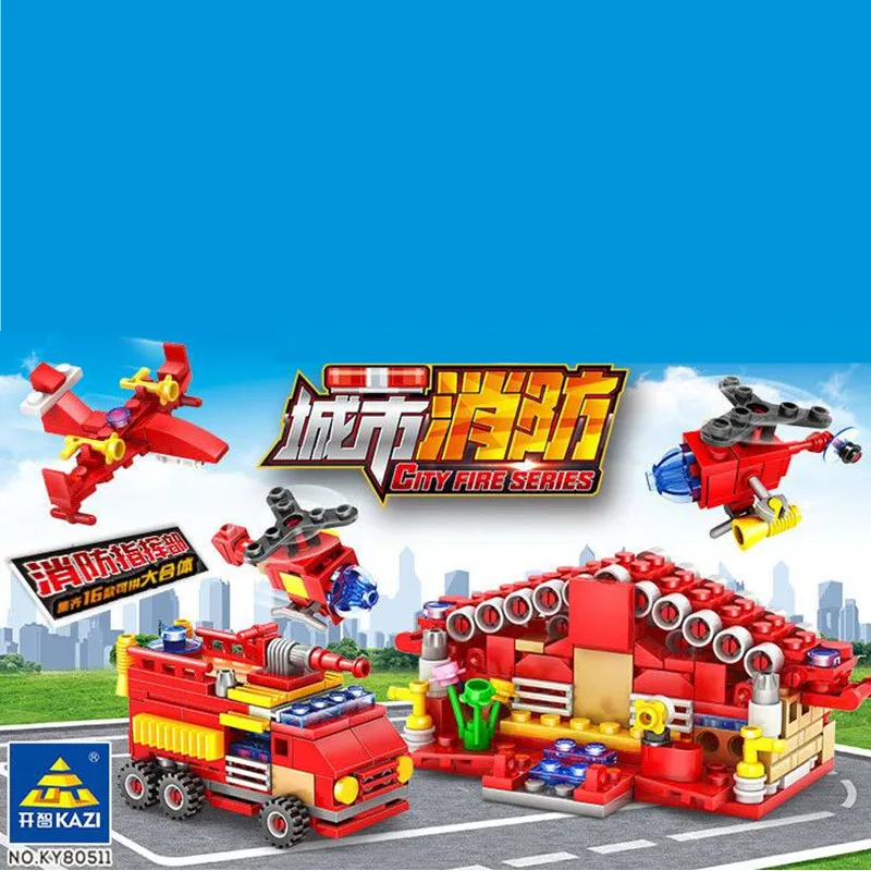 KAZI 80511 Fire Station Building Blocks city Firefighter Educational Construction Bricks Hobbies Toys for children