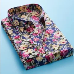 2023 100% Cotton Floral Print Men Shirts Long Sleeve Mens Casual Shirt Slim Men Flower Printing Dress Shirts camisa masculina