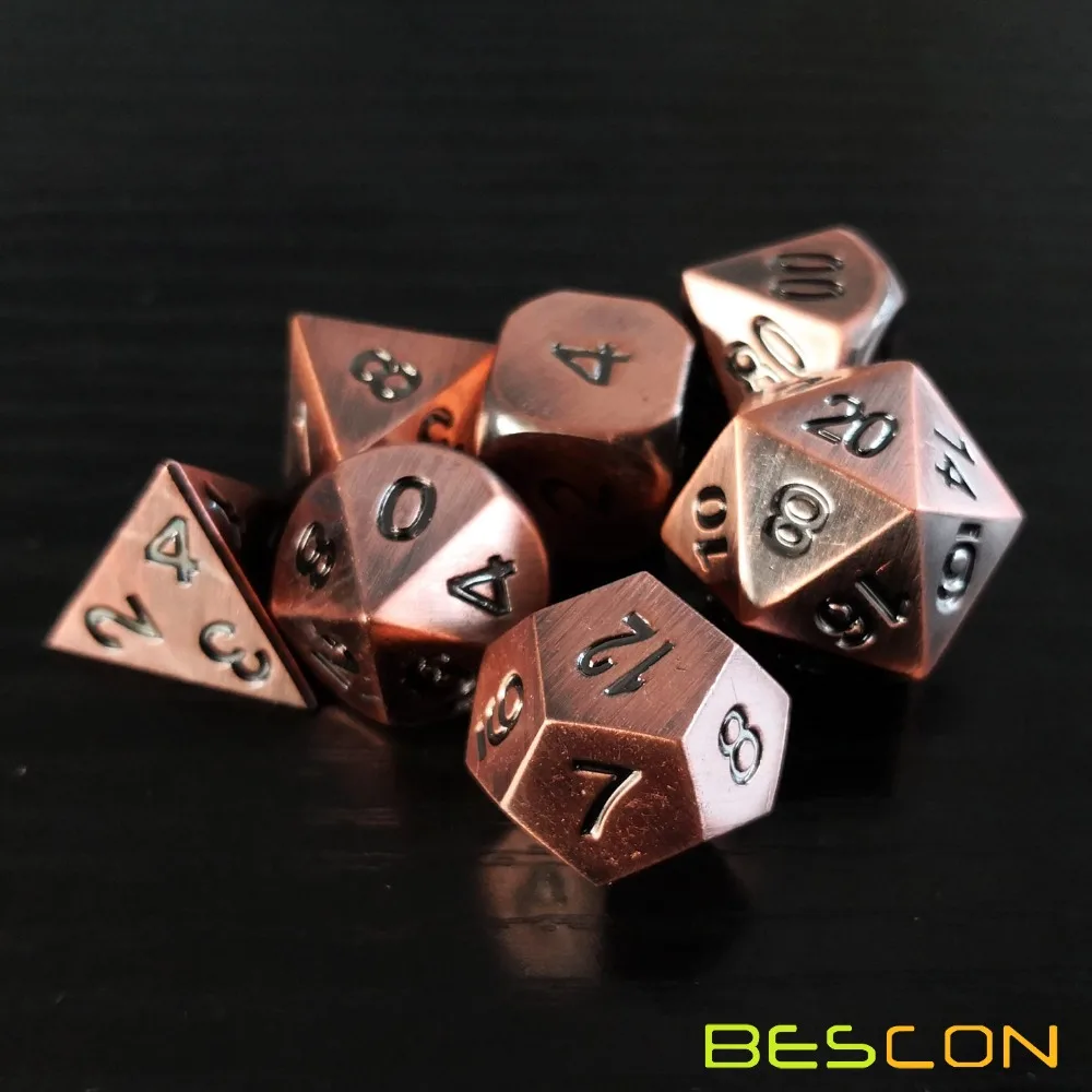 Bescon-Juego de dados de Metal macizo de bronce antiguo, juego de dados de juego de rol D & D poliédricos metálicos antiguos, 7 Uds.