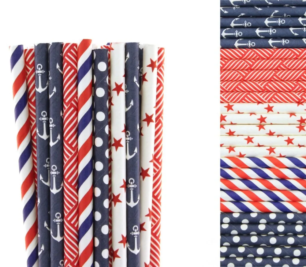 

Free DHL 1000pcs Mixed Paper Drinking Straws,Navy and Red Stripe Star Dot Weave Anchor Paper Straws,Decorative Party Wholesale