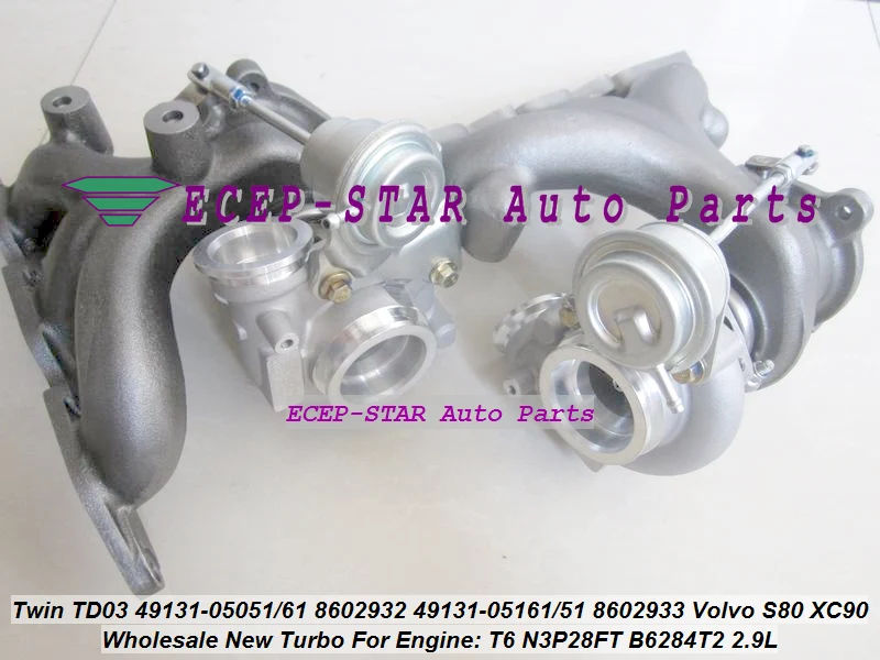 

Twin Turbo TD03 49131-05050 49131-05060 49131-05150 49131-05160 8602932 8602933 для Volvo S80 XC90 2,9 T N3P28FT B6284T B6284T2