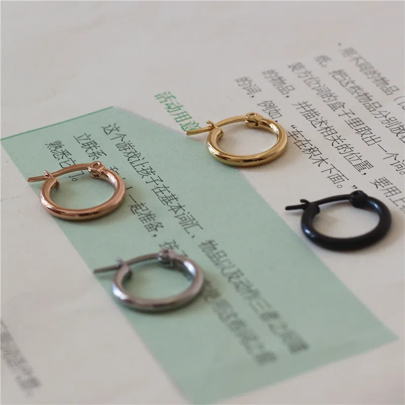 Gold-color Plated Titanium 15mm Hoop Earrings 316 L Stainless Steel No Easy Fade Allergy Free